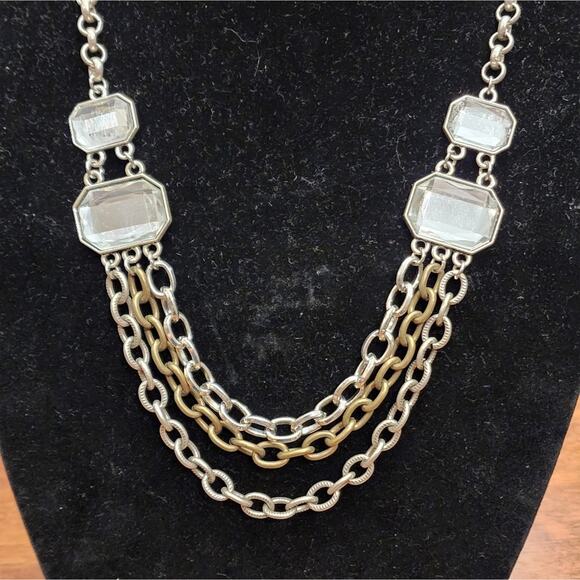 MIXED metals multi strand jeweled layer‎ necklace - Picture 7 of 7